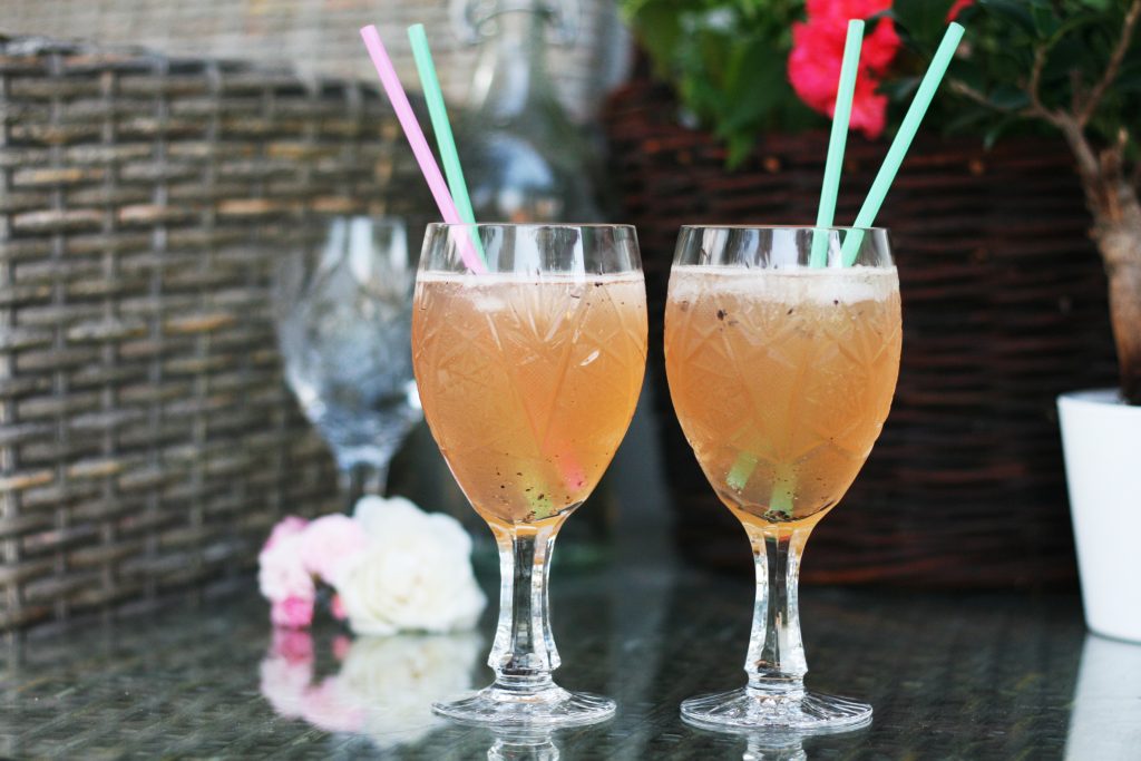 Cocktail with rose-infused vodka